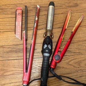 Red Women’s Hair Styling Tools Set - Professional Flat Iron & Curling Iron